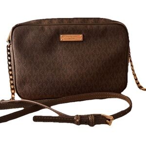 Michael Kors Dark Brown Crossbody Bag with Gold Chain